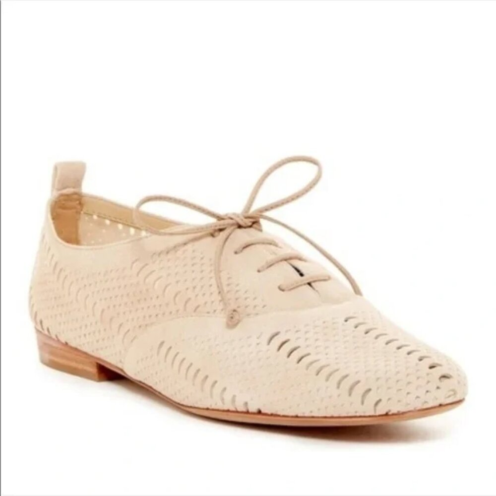 SCHUTZ New Perforated Leather Lace Up Flats Oxfords Comfort Nude Tan Women's